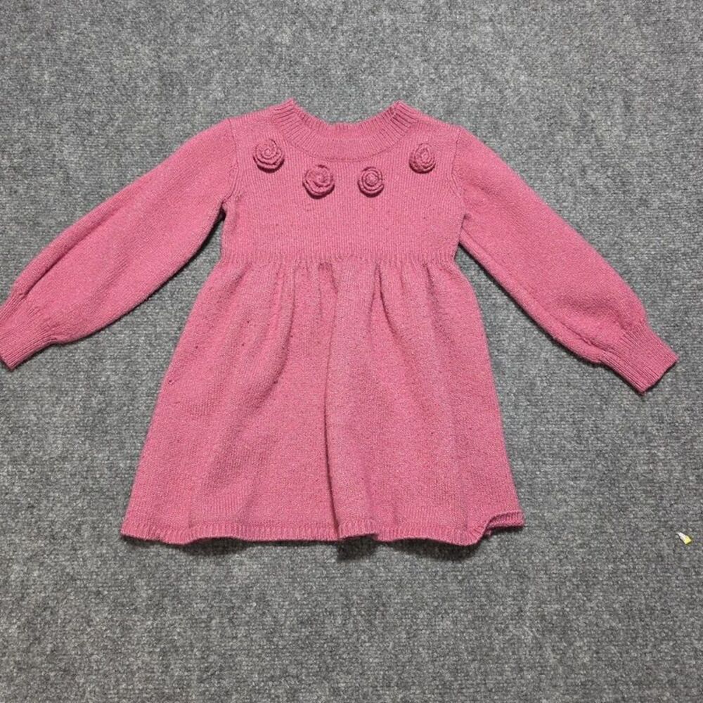 Pink Sparkle Knit Sweater Dress Floral Detail Size 5T